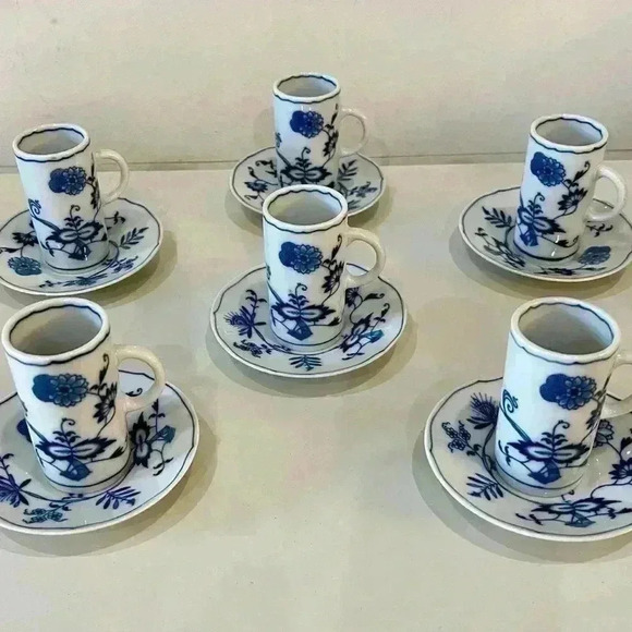 Blue Danuba Onion Irish coffee set of six with six saucers espresso Sake cups. - Picture 1 of 3